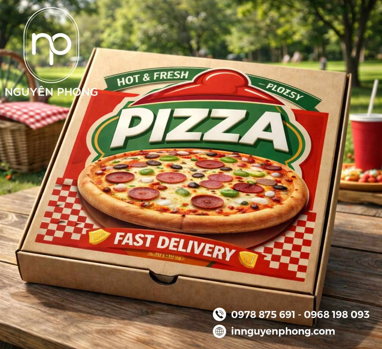 Mẫu in hộp bánh pizza in hình sắc nét 